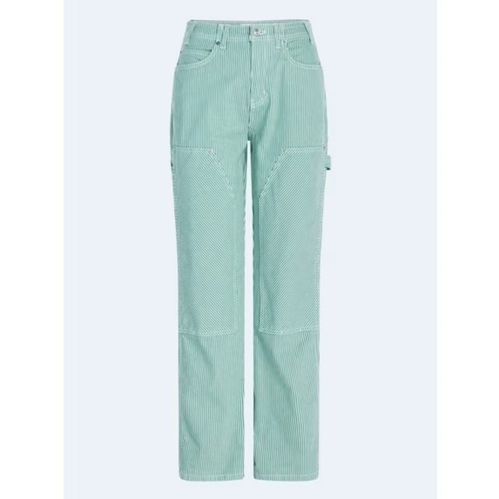 FREE ASSEMBLY Relaxed Fit Carpenter Jeans Sz 14 Green & White Striped Denim NWT - Picture 2 of 16